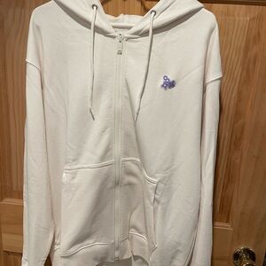 Sowoozoo Women’s Cream Zip-Up Hoodie with Purple BTS Muster Logo Size XL